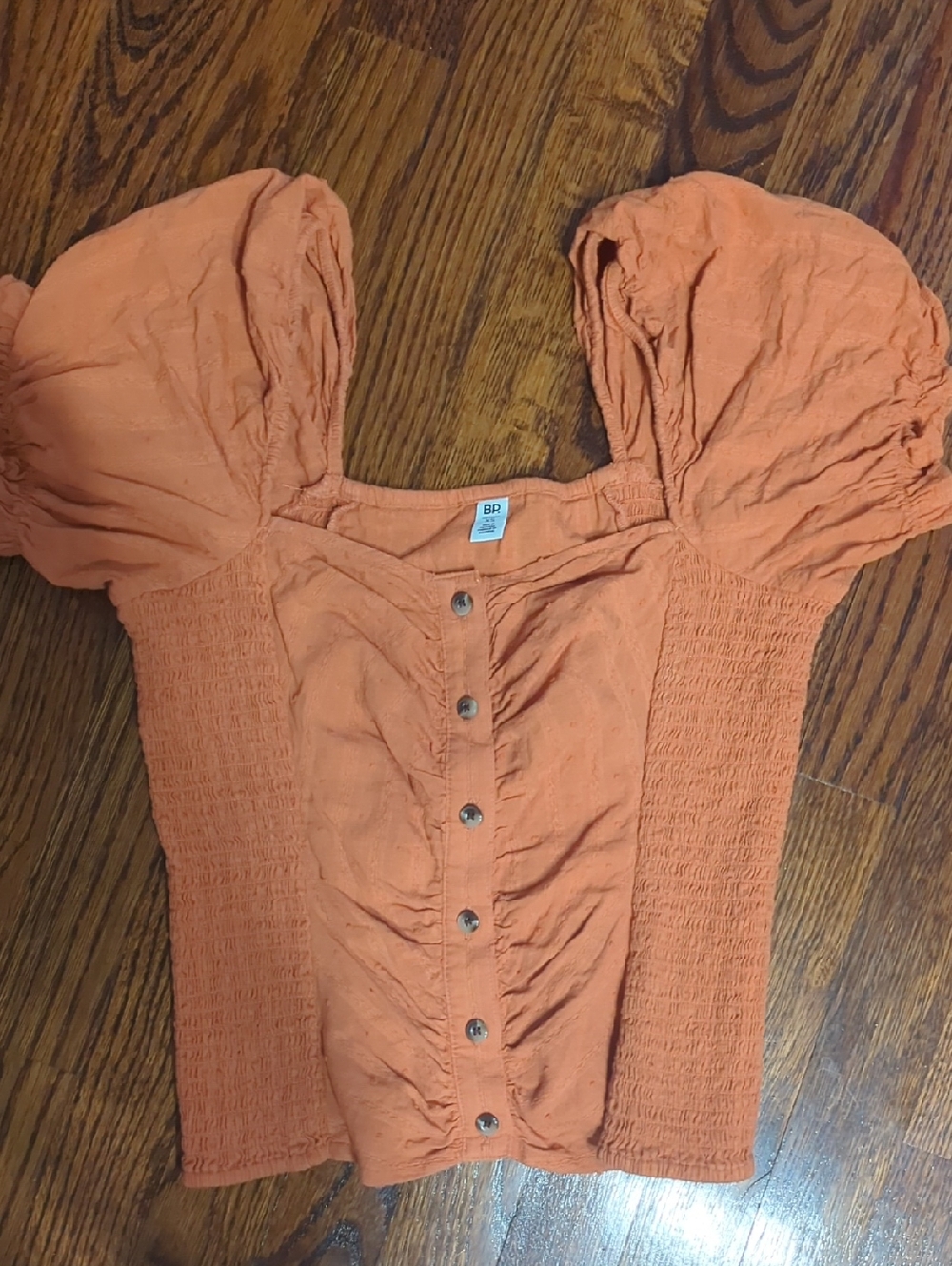 Banana Republic Peach-Orange Puff Sleeve Button-Front Top